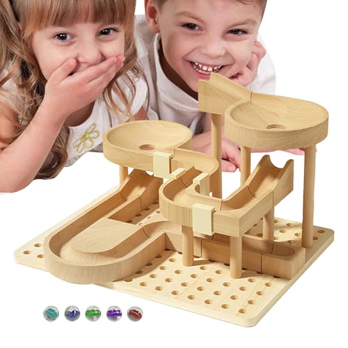 Marmorbahn aus Holz | Hölzerne Murmelbahn für Bälle – Achterbahn-Modellbausätze, Bausteine-Spielzeug, 3D-Puzzles, Konstruktionsspielset, Stiel-Lernspielzeug für das Neue Jahr von Generic