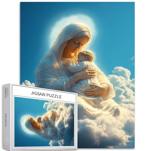 Mary on The Cloud Holding Baby Jesus 1000 Piece Jigsaw Puzzles for Adults Virgin Mary Puzzle Christian Puzzle 20×27 Inches for Home Decoration Gifts Family Puzzle Perfect for Game Nights von Generic