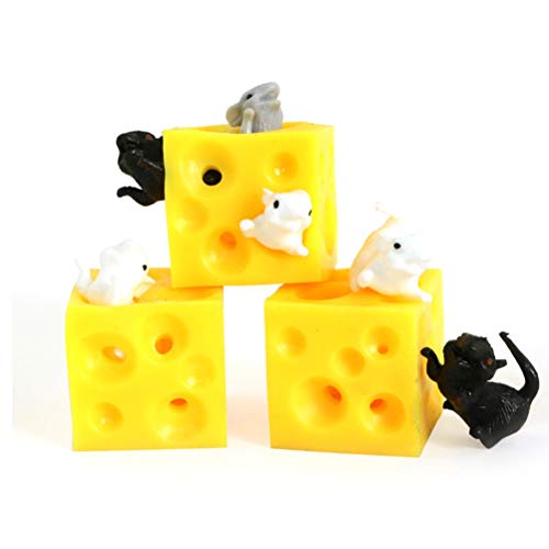 Maus-Käse-Spielzeug, Versteckspiel, Stressabbau, Mäuse-Käse, Sensorische Neuheit, -Käse, 4,5 X 4,5 cm, Maus-Farbspielzeug-Paket, Maus-Spielzeit (Yellow) von Generic