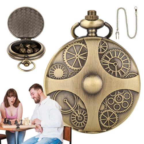 Metall Würfelset Taschenuhr - Polyedrisches Würfelset Metall, Retro Gehäuse Steampunk | Würfel RPG Mehrseitige Würfel Mit Tragbarem Taschenuhr-Design, Rollenspiel-Würfelset Für Brettspiele von Generic