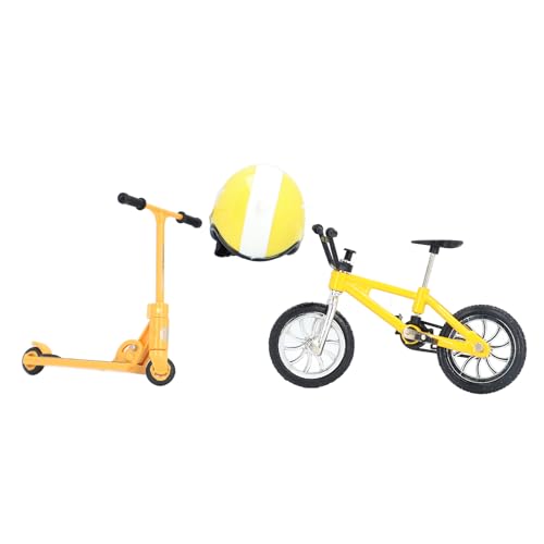 Miniatur-Fahrrad-Roller-Set, Puppenhaus-Fahrradhelm-Set für Gartendekoration für Heimdekoration (Yellow) von Generic