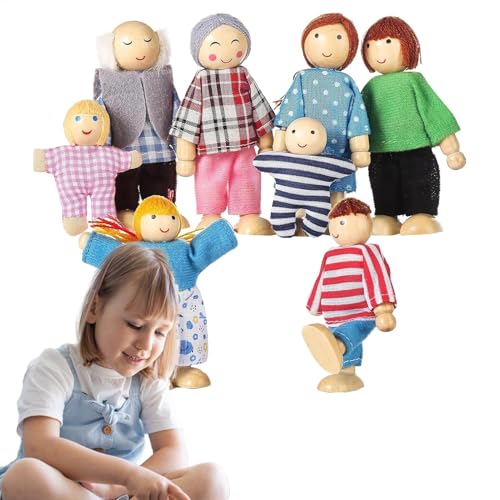 Miniatur Puppenhaus Figuren - Holz Personen Set, 8-teilige Familienfiguren | Puppenhaus Deko Zubehör, Realistische Deko Personen-Set, von Generic