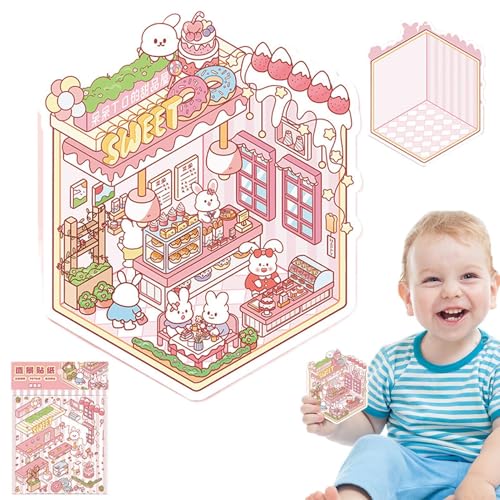 Miniatur -Szenenaufkleber - 3D Dekorative Abziehbilder, süße Landschafts -Set | Diyy Scrapbooking -Aufkleber für Zeitschriften, Laptops, Telefone | Kreative Cartoon Art Accessoires für Kinder und Erwa von Generic