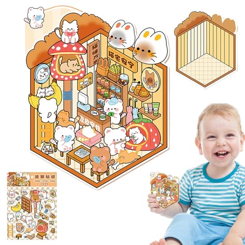 Miniatur -Szenenaufkleber - 3D Dekorative Abziehbilder, süße Landschafts -Set | Diyy Scrapbooking -Aufkleber für Zeitschriften, Laptops, Telefone | Kreative Cartoon Art Accessoires für Kinder und Erwa von Generic