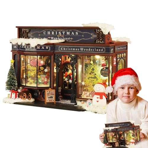 Miniatur Weihnachtshäuser – Tiny House Bausatz Aus | Weihnachtspuppenhaus Mit Baum Und Möbeln, Raumbausatz | Festliche Dekoration, Kreatives Bastelgeschenk Für Kinder Und Erwachsene, Batterie von Generic