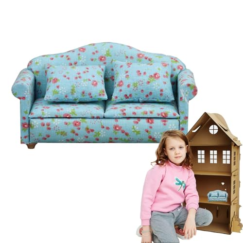 Miniaturcouch | Winziges Möbelzubehör, modernes Puppenhausmöbel, Couch, Miniatursofa im Maßstab 1:12 mit Kissen für das Wohnzimmer von Generic