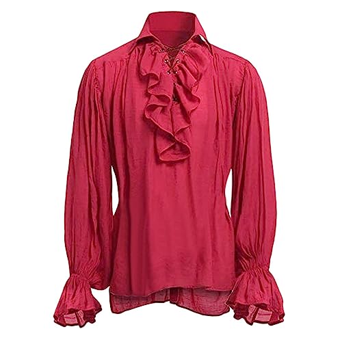 Mittelalter Hemd Herren Langram, Viktorian Rüschenhemd Herren Revers, Steampunk Piratenhemd mit Schnürung Elegant Renaissance Hemden Wikinger Kleidung Leinenhemd Schnürhemd Für Halloween & Karneval Mittelalter Hemd Herren Langram, Viktorian Rüschenhemd Herren Revers, Steampunk Piratenhemd mit Schnürung Elegant Renaissance Hemden Wikinger Kleidung Leinenhemd Schnürhemd Für Halloween & Karneval von Generic
