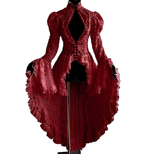 Mittelalter Kleider Damen Spitzen, Renaissance Spitzenkleid Damen Trompetenärmel, Vintage Hohle Irregulär Ballkleid Viktorianisches Frack Kleid Halloween Kostüm Cosplay Smoking Uniform Partykleid Mittelalter Kleider Damen Spitzen, Renaissance Spitzenkleid Damen Trompetenärmel, Vintage Hohle Irregulär Ballkleid Viktorianisches Frack Kleid Halloween Kostüm Cosplay Smoking Uniform Partykleid von Generic