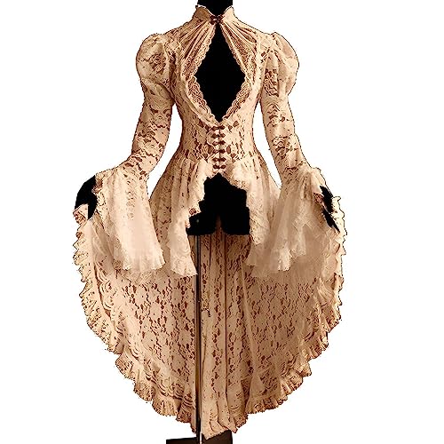 Mittelalter Kleider Damen Spitzen, Renaissance Spitzenkleid Damen Trompetenärmel, Vintage Hohle Irregulär Ballkleid Viktorianisches Frack Kleid Halloween Kostüm Cosplay Smoking Uniform Partykleid Mittelalter Kleider Damen Spitzen, Renaissance Spitzenkleid Damen Trompetenärmel, Vintage Hohle Irregulär Ballkleid Viktorianisches Frack Kleid Halloween Kostüm Cosplay Smoking Uniform Partykleid von Generic