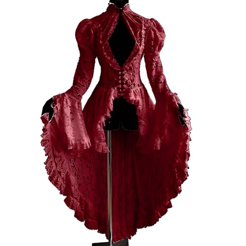 Mittelalter Kleider Damen Spitzen, Renaissance Spitzenkleid Damen Trompetenärmel, Vintage Hohle Irregulär Ballkleid Viktorianisches Frack Kleid Halloween Kostüm Cosplay Smoking Uniform Partykleid Mittelalter Kleider Damen Spitzen, Renaissance Spitzenkleid Damen Trompetenärmel, Vintage Hohle Irregulär Ballkleid Viktorianisches Frack Kleid Halloween Kostüm Cosplay Smoking Uniform Partykleid von Generic
