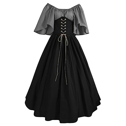 Mittelalter Kleidung Damen, Mädchen Halloween Kostüm Schwarz Kleidung Vintage Viktorianische Maxikleid Maskerade Karneval Kostüm Halloween Karneval Kostüm von Generic