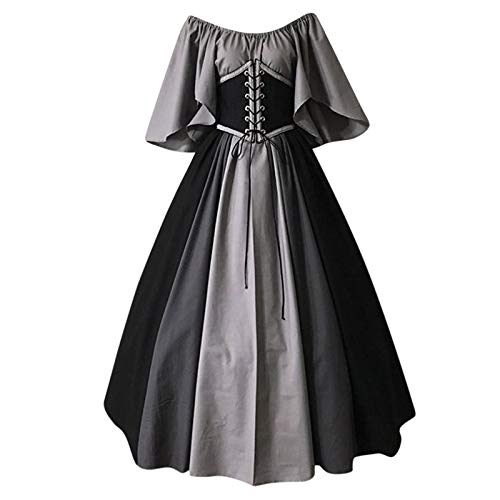 Mittelalter Kleidung Damen, Renaissance Halloween Kostüm Hexenkleid Gothic Mit Trompetenärmel Mittelalterliche Bandage Maskerade Karneval Kostüm Halloween Karneval Kostüm von Generic