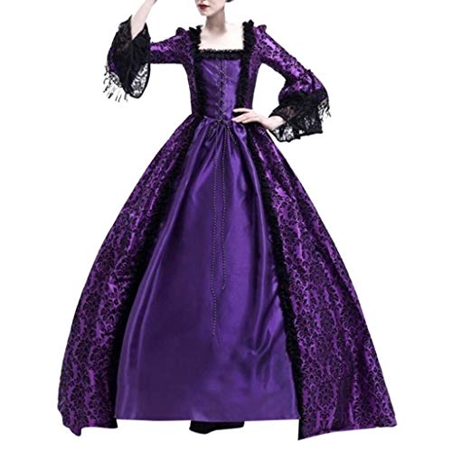 Mittelalter Kleidung Damen, Renaissance Kleid Vintage Damen Trompetenärmeln Gothic Kleidung Damen Langarm Elegant Spitze Cocktailkleid Festlich Cosplay Halloween Kostüm für Karneval von Generic