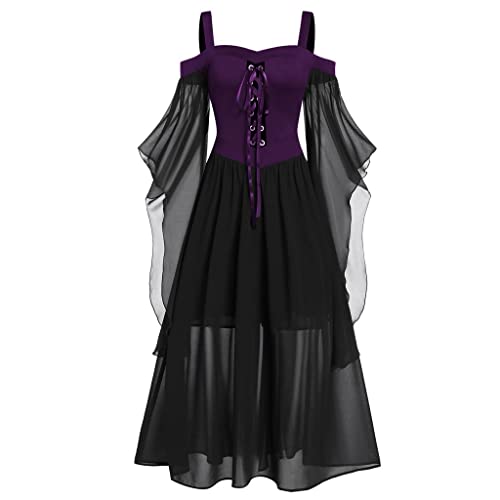 Mittelalter Kleidung Damen, Renaissance Kleid Vintage Schmetterlingsärmel Gothic Kleidung Off Shoulder Cocktailkleider Teufel Vampir Kostüm Festlich Cosplay für Halloween Kostüm Karneval Abendkleider von Generic