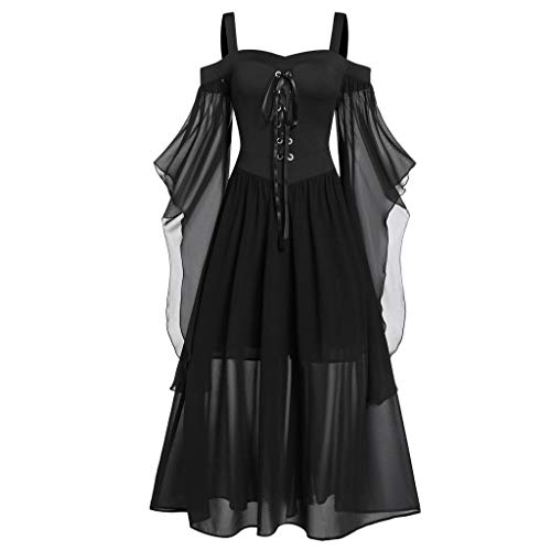 Mittelalter Kleidung Damen, Renaissance Kleid Vintage Schmetterlingsärmel Gothic Kleidung Off Shoulder Cocktailkleider Teufel Vampir Kostüm Festlich Cosplay für Halloween Kostüm Karneval Abendkleider von Generic