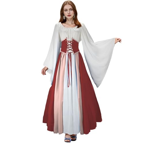 Mittelalter Kleidung Damen Renaissance Kleid Weste Set Damen Pirat Kostüm Gothic Mantel Steampunk Cosplay Top mit Schnürung Karneval Comfy von Generic