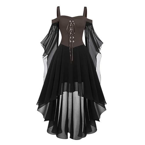 Mittelalter Kleidung Damen Renaissance Kleid Weste Set Damen Pirat Kostüm Gothic Mantel Steampunk Cosplay mit Schnürung Karneval Comfy von Generic