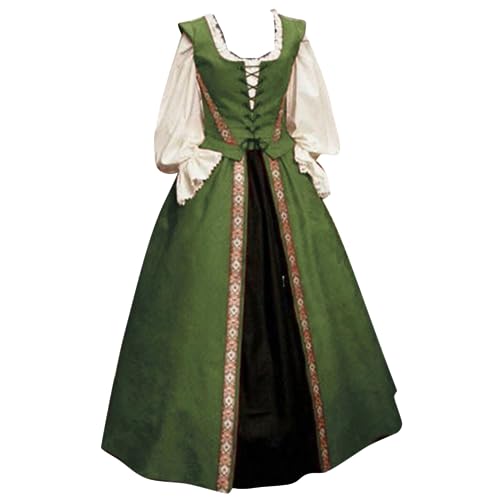 Mittelalter Kleidung Damen Traditionelles Irisches Kleid Für Damen Gothic Kleid Damen Mittelalter Kleidung Damen Für Halloween Karneval Kleid Trompetenärmel Gothic Retro Kleid (Green, XXXL) von Generic