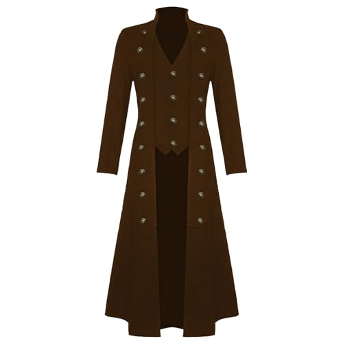 Mittelalter Kleidung Herren, Steampunk Kostüm Herren, Viktorianischen Retro Mittellang Mantel Punk Jacke Fasching Karneval Cosplay Kostüm Smoking Jacke Uniform Schwarz Smoking Für Karneval Fasching von Generic