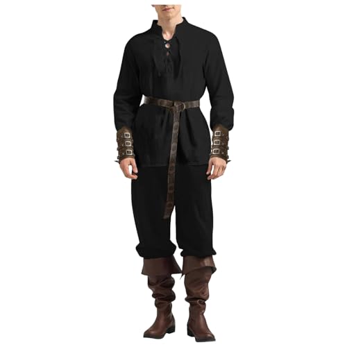 Mittelalter Kleidung Herren Set wikinger kostüm mit Herren Mittelalterliches Piraten,Mittelalter Hose mit Männer Armschützer Ritter Gürtel Mittelalter Kleidung Herren Set, Kostüm von Generic