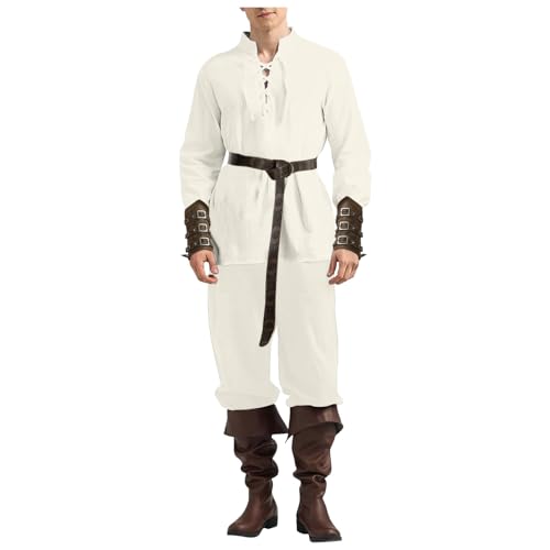 Mittelalter Kleidung Herren Set wikinger kostüm mit Herren Mittelalterliches Piraten,Mittelalter Hose mit Männer Armschützer Ritter Gürtel Mittelalter Kleidung Herren Set, Kostüm von Generic