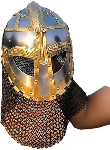 Mittelalter Ritter Wikinger Helm mit Kettenhemd Mittelalter LARP Nachstellung Helm Wikinger Kampfkrieger Helm Ritter Ritter Rüstung Helm Silber/Schwarz von Generic