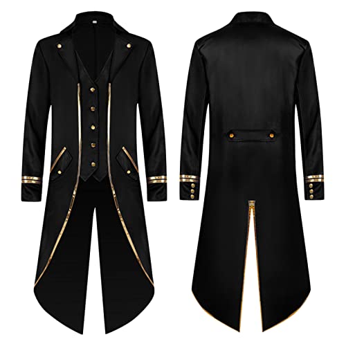 Mittelalter Steampunk Herren, Karneval Kostüm Gothic Gehrock Männer Mittelalter, Smokings Für Herren Gothic Steampunk Vintage Tailcoat Jacke Mittelalter Viktorianischen Gehrock Uniform Cosplay Kostüm von Generic