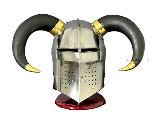 Mittelalterlicher handgefertigter Wikingerhelm, LARP-Helm, Wikingerhelm, perfekt für LARP-Cosplay, historische Nachstellungen, mit Holzständer von Generic