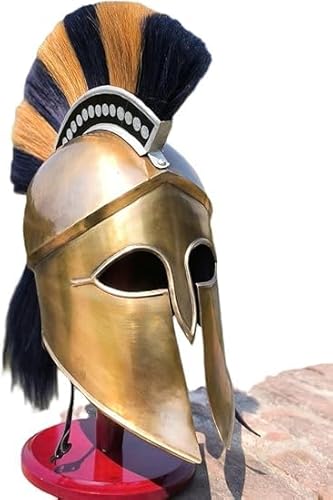 Mittelalterlicher tragbarer griechischer korinthischer Helm, mit Ledereinsatz, Ritterhelm mit Holzständer, Antikbraun von Generic