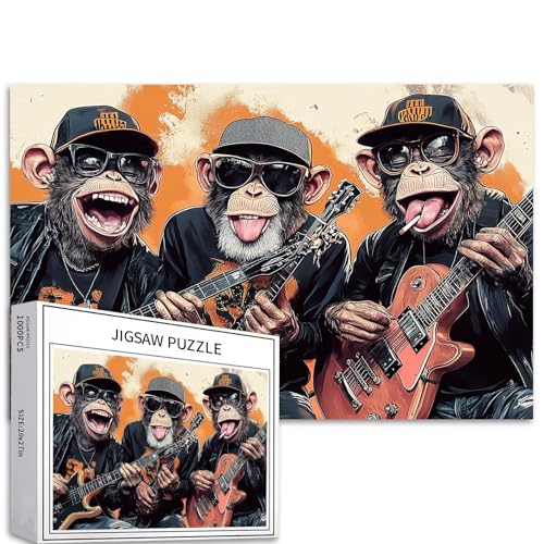 Monkey Band Puzzle für Erwachsene, 1000 Teile, 68,6 x 50,8 cm, Musikthema, Affenkunst-Puzzle, herausfordernde Familienaktivitäten, buntes Bastelpuzzle für Heimdekoration, Geschenke von Generic