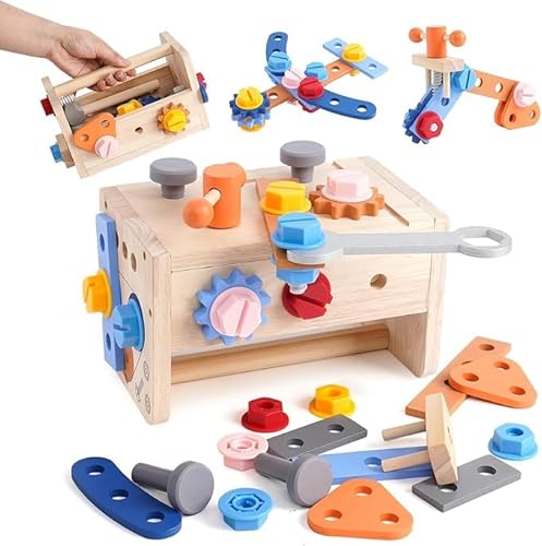 Montessori Kinder Spielzeug Simulation Holz Werkzeuge Box Zimmermann Demontage Set Spielzeug Frühe Bildung Hände Auf Training von Generic