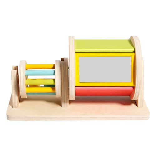 Montessori Rotierende Spielzeugtrommel Lernspielzeug Mit Rolle Rolltextiltrommel Für 2 Jahre Alt Rotierende Trommel Babyspielzeug Baby Holzspielzeug Kmk382 (White, 22x11.5x10.5cm) von Generic