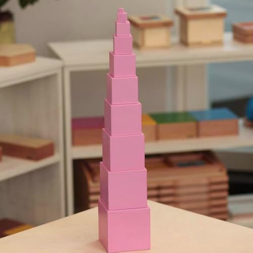 Montessori Spielzeug ab 1 Jahr, 11-teilig Sensorik Bausteine aus Holz, Würfel Bausteine 1 bis 10 cm, Kinderspielzeug, Holzspielzeug, Kinder Spiele, 1500g (Rosa) von Generic