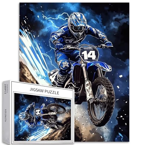 Motocross-Puzzles für Erwachsene, 1000-teiliges Puzzle, Motorradrennpuzzle, 68,6 x 50,8 cm, anspruchsvolle Familienaktivitäten, buntes Bastelpuzzle für Heimdekoration, Geschenke von Generic