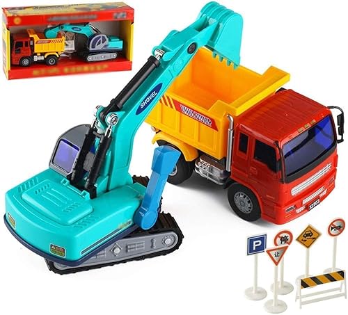 Muldenkipper Bagger Kombinationsset Spielzeugauto Trägheitsvorwärtssimulation Ingenieurfahrzeugmodell Spielzeug Roter Muldenkipper Bagger Kind SpielzeugautoDiecast Engineering Baufahrzeuge von Generic