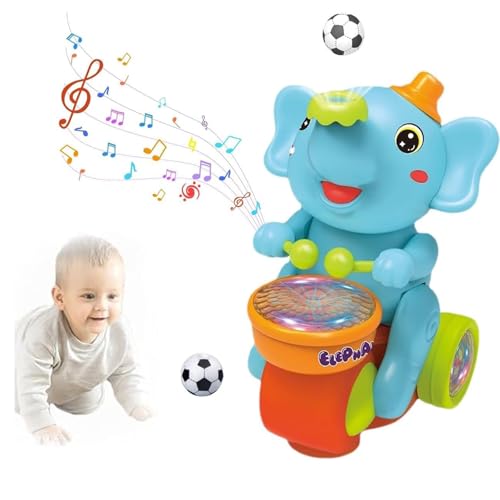 Musical Walking Elephant Drummer Toy, Elephant Toy with Ball, Elephant Football Toy, Electric Elephant Toy with LED Lights & Sounds, Crawling Toys for Babies and Toddlers (Blue) von Generic