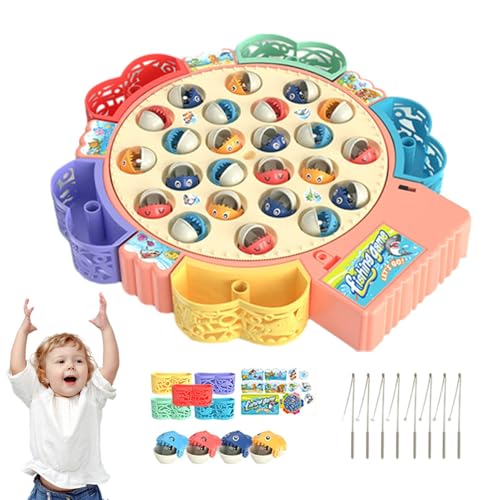 Musikalisches magnetisches Fischspiel – Angelspielzeug mit 3 Gängen | Niedliches Kinderspielzeug mit um 360 Grad drehbarer Angelscheibe für Zuhause, Kindergarten, Kindergartenspiel von Generic