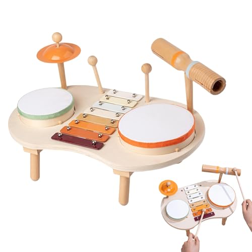 Musikset aus Holz – Schlaginstrumentenset, klassisches Spielzeug-Xylophon und Maracas | Musikalische Früherziehung für Kinder, Instrumente und Trommel-Musikset als Spielzeug, unterhaltsames Musikerleb von Generic