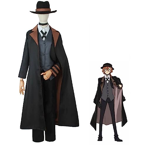 Nakahara Chuuya Cosplay Kostüm, schwarzer langer Mantel, Halloween-Outfit mit Hut,L-Black von Generic