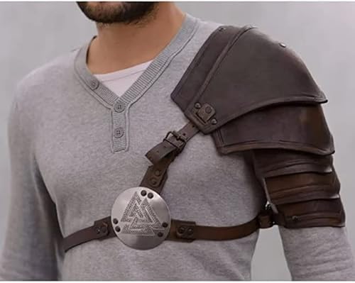 Nautica_Decor Mittelalterliche LARP-Fantasie-Rüstung, Leder-Pauldron mit Symbol, nordische Wikinger-Krieger, benutzerdefinierte Rüstung, Krieger-Schulterpolster, Barbaren-Rüstung, Braun von Generic