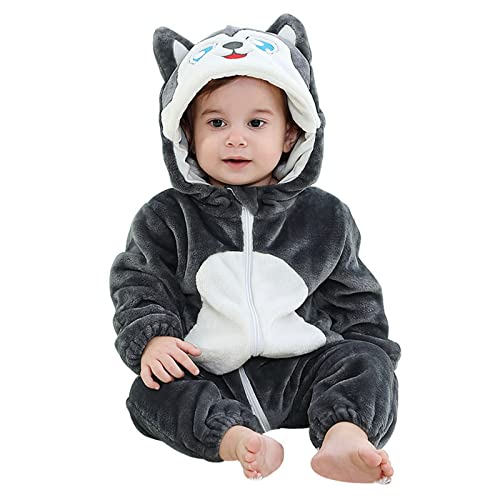 Niedlich Fleece Overall Fleece Overall Cartoon Baby Tier Kostüm Karneval Kostüm Set Kinder Strampler Plüsch Cosplay Tier Bodysuit Winter Langarm Overall Halloween Karneval (Dark Gray, 12-18 Months) von Generic