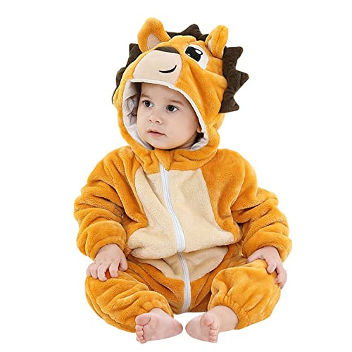 Niedlich Fleece Overall Fleece Overall Cartoon Baby Tier Kostüm Karneval Kostüm Set Kinder Strampler Plüsch Cosplay Tier Bodysuit Winter Langarm Overall Halloween Karneval (Yellow, 12-18 Months) von Generic