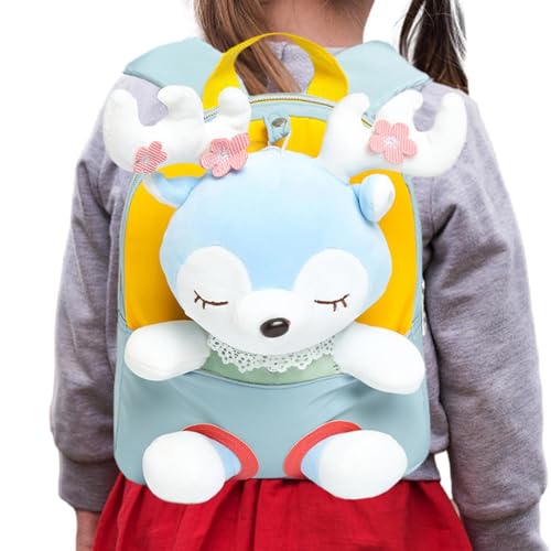 Niedlicher Kleinkind-Rucksack – Kleinkind-Rucksack mit Abnehmbarer Rentierpuppe | Kleine Tier-Schultasche, Snack-Reisetasche, Vorschule, Umhängetasche, Geschenk für Kinder von Generic