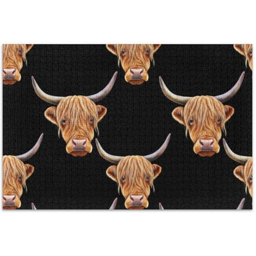 Niedliches Hochland-Kuhkopf-Puzzle, schwarz, für Erwachsene, 500 Teile, Tiermalerei, Kunst, individuelles buntes Puzzle, weißer Elefant, Geschenke, lustig, 500 x 37 cm Niedliches Hochland-Kuhkopf-Puzzle, schwarz, für Erwachsene, 500 Teile, Tiermalerei, Kunst, individuelles buntes Puzzle, weißer Elefant, Geschenke, lustig, 500 x 37 cm von Generic