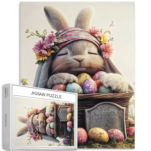 Niedliches Osterhasen-Puzzle für Erwachsene, Ostereier-Puzzle, Oster-Puzzle, herausfordernde Familienaktivitäten, buntes Bastelpuzzle für Heimdekoration, Geschenke, 68 x 50 cm, 1000 Teile von Generic