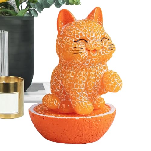 Niedliches orangefarbenes Kätzchen zum Sammeln – Katzenfigur aus Holz, handgeschnitzte Katzenkätzchenstatue aus Holz | Harz realistische süße Kätzchen Desktop-Dekoration kreative orange Figuren, klein von Generic