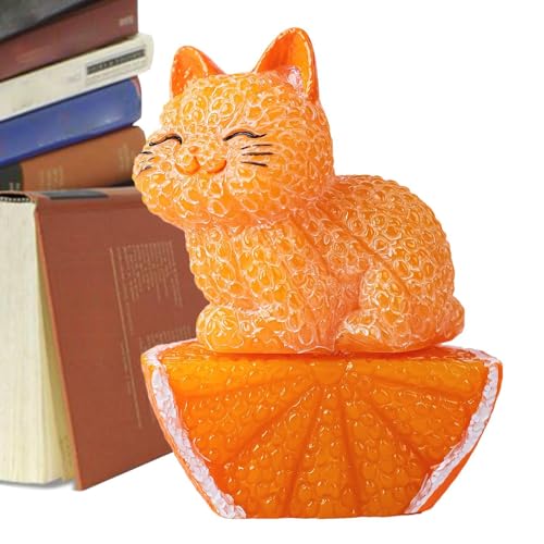 Niedliches orangefarbenes Kätzchen zum Sammeln – Katzenfigur aus Holz, handgeschnitzte Katzenkätzchenstatue aus Holz | Harz realistische süße Kätzchen Desktop-Dekoration kreative orange Figuren, klein von Generic