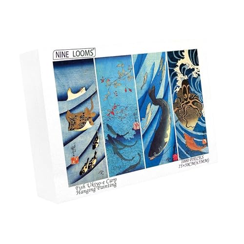 Nine Looms Holzpuzzle für Erwachsene und 1000 Teile Japanisches Puzzle Karpfen Ukiyo-e Kuniyoshi Kagawa Works Octopus Ray Schwarzer Fisch Holz Aufbewahrungsbox Spaß Herausforderung Familienspiel von Generic