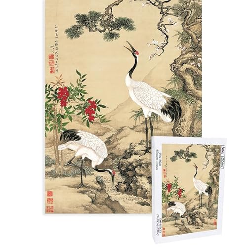 Nine Looms Puzzles für Erwachsene, 1000 Teile - Henne Quans Malerei von Pinienpflaumenblüte Zwei Kranichen - | Puzzles | 1000 Teile Puzzle für Erwachsene Chinesischer Stil Blumen- und Vogelmalerei von Generic