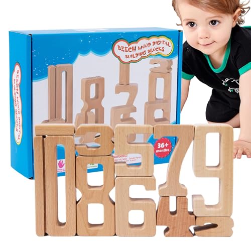 Number Bausteine ​​Holz, Holz Nummer Bausteine ​​Kinder - Zahlenpassende Spiel - Stapeln mathematisches Lernspiel, 1-10-Ziffernblöcke für Mädchen ab 3 Jahren, STEM-Aktivitäten von Generic